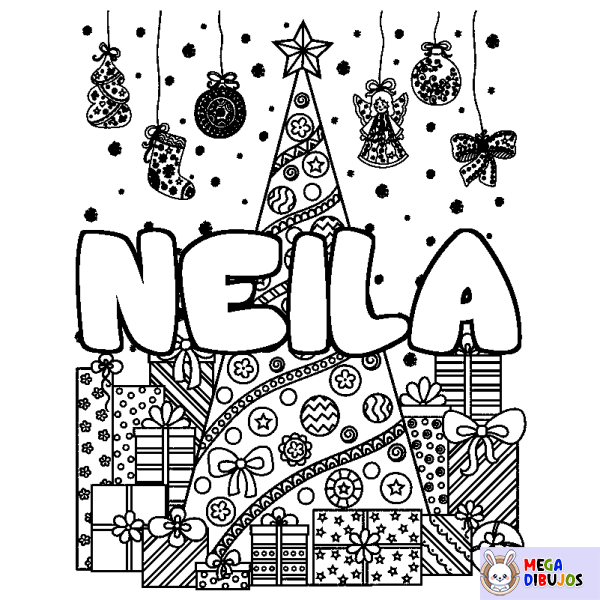 Coloración del nombre NEILA - decorado &aacute;rbol de Navidad y regalos