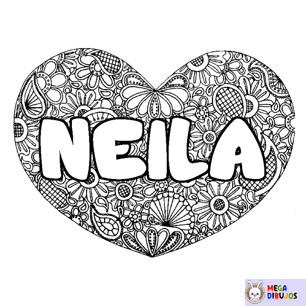 Coloración del nombre NEILA - decorado mandala de coraz&oacute;n