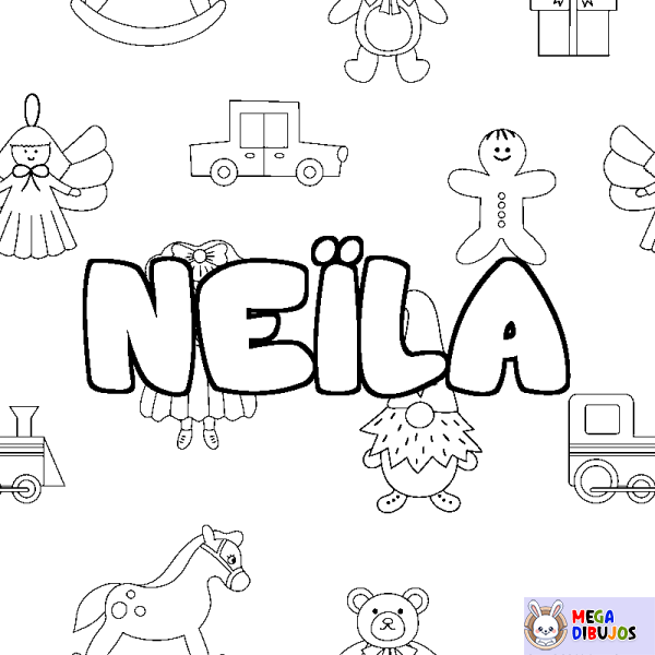 Coloración del nombre NE&Iuml;LA - decorado juguetes