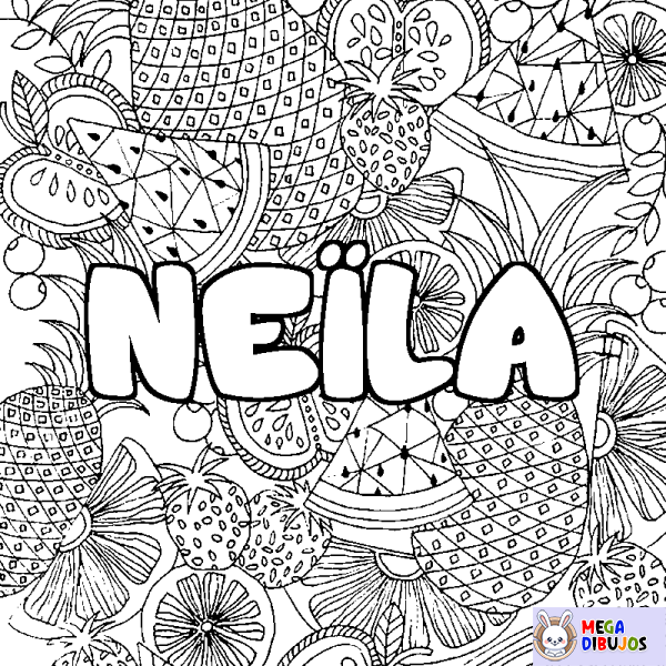 Coloración del nombre NE&Iuml;LA - decorado mandala de frutas