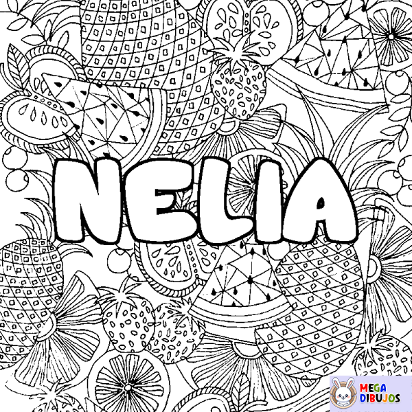 Coloración del nombre NELIA - decorado mandala de frutas