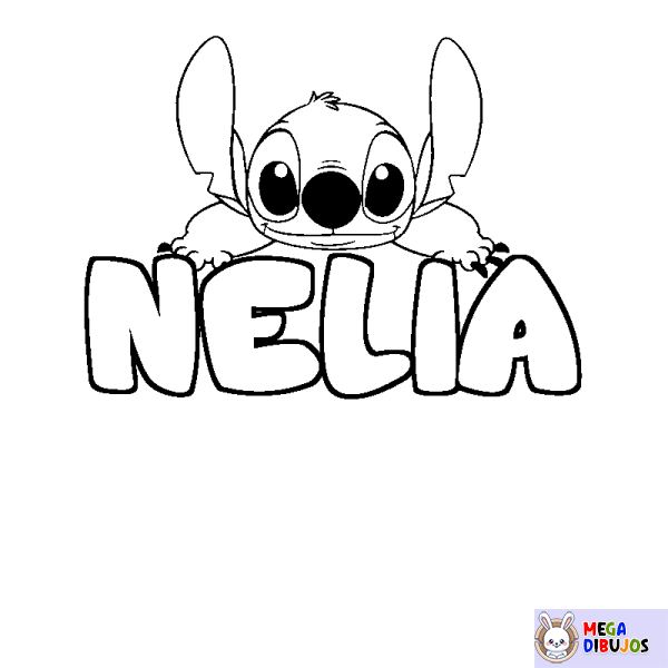 Coloración del nombre NELIA - decorado Stitch