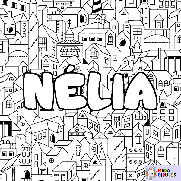 Coloración del nombre N&Eacute;LIA - decorado ciudad