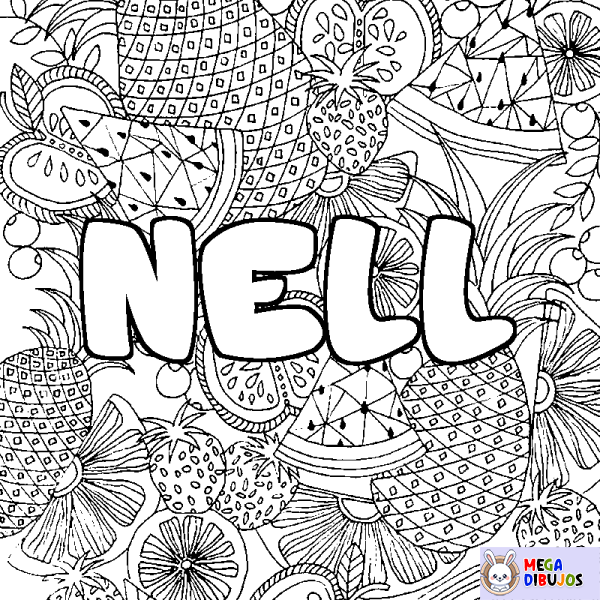 Coloración del nombre NELL - decorado mandala de frutas