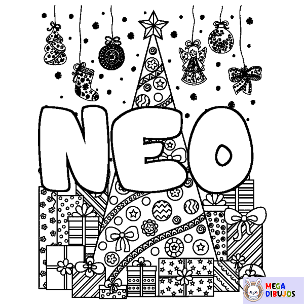 Coloración del nombre NEO - decorado &aacute;rbol de Navidad y regalos