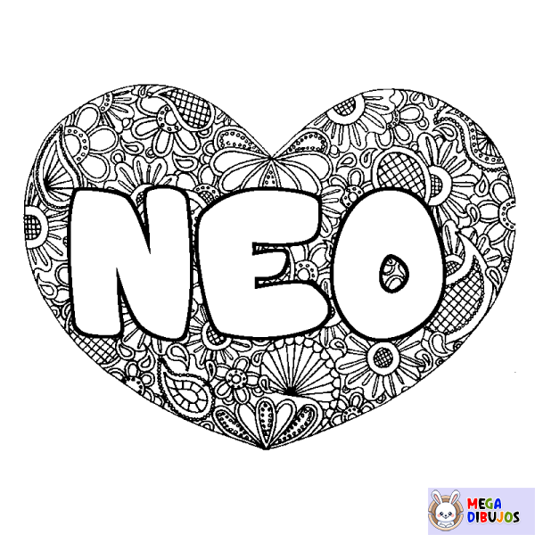 Coloración del nombre NEO - decorado mandala de coraz&oacute;n