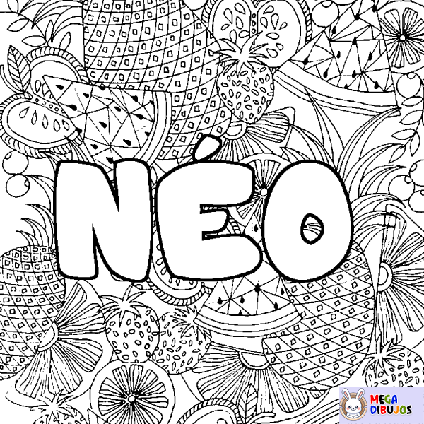 Coloración del nombre N&Eacute;O - decorado mandala de frutas