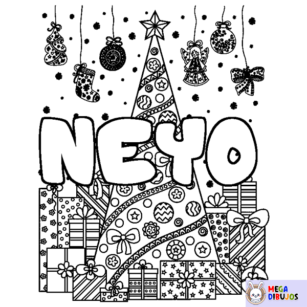 Coloración del nombre NEYO - decorado &aacute;rbol de Navidad y regalos