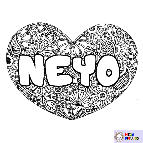 Coloración del nombre NEYO - decorado mandala de coraz&oacute;n