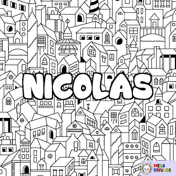 Coloración del nombre NICOLAS - decorado ciudad