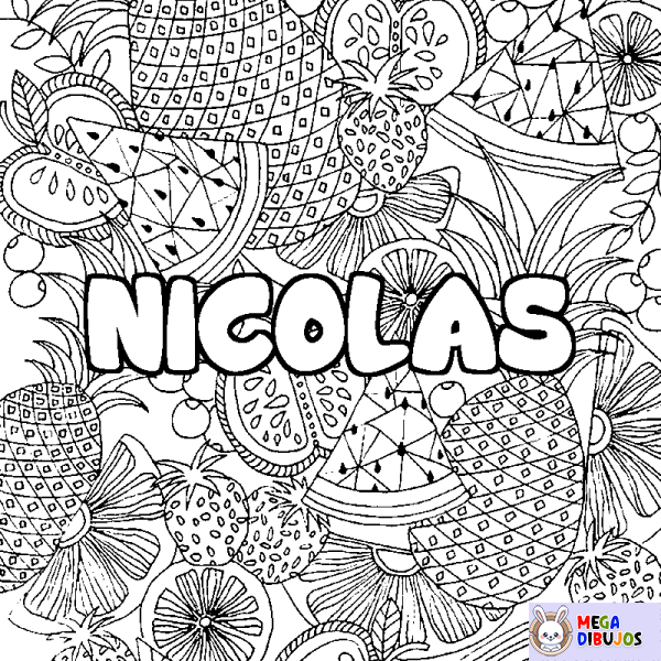 Coloración del nombre NICOLAS - decorado mandala de frutas