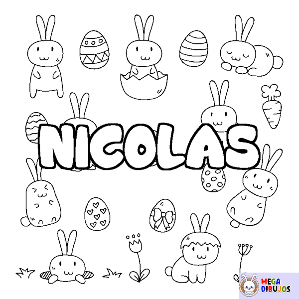 Coloración del nombre NICOLAS - decorado Pascua