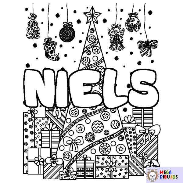 Coloración del nombre NIELS - decorado &aacute;rbol de Navidad y regalos