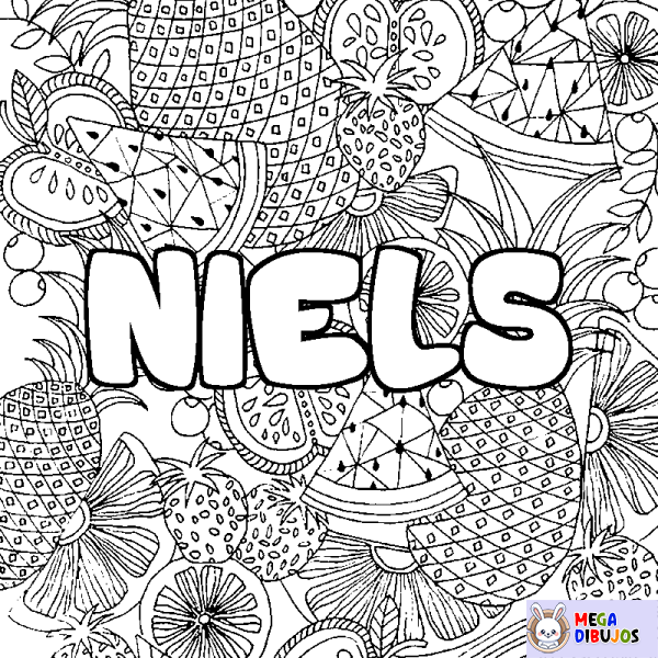 Coloración del nombre NIELS - decorado mandala de frutas