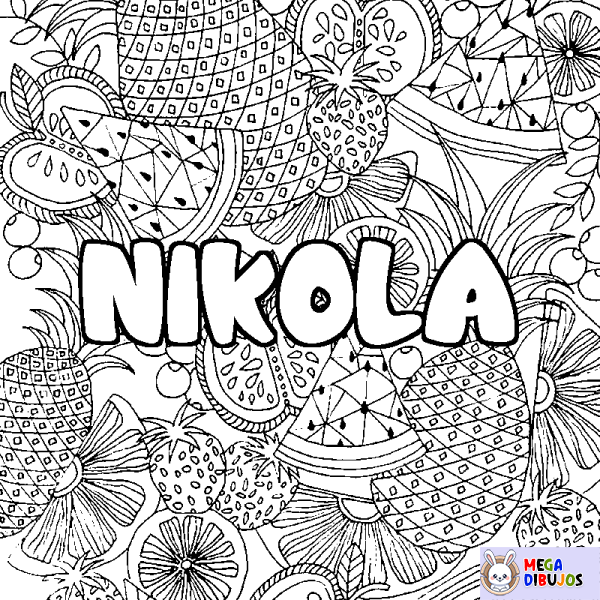 Coloración del nombre NIKOLA - decorado mandala de frutas