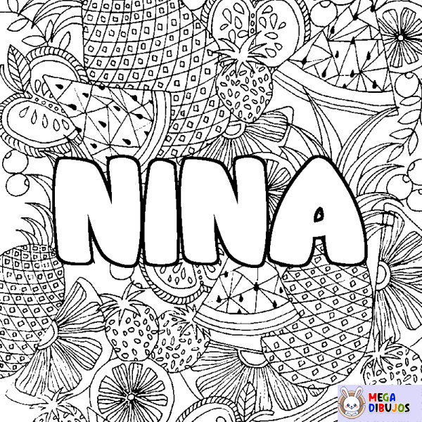 Coloración del nombre NINA - decorado mandala de frutas