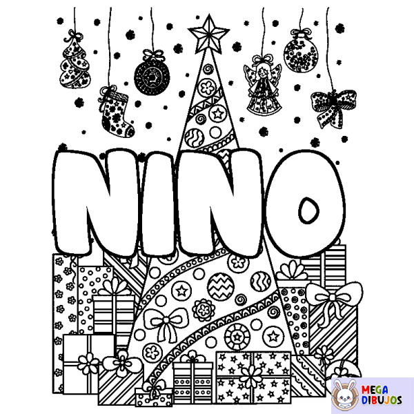 Coloración del nombre NINO - decorado &aacute;rbol de Navidad y regalos