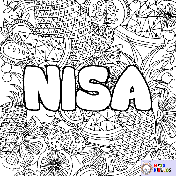 Coloración del nombre NISA - decorado mandala de frutas