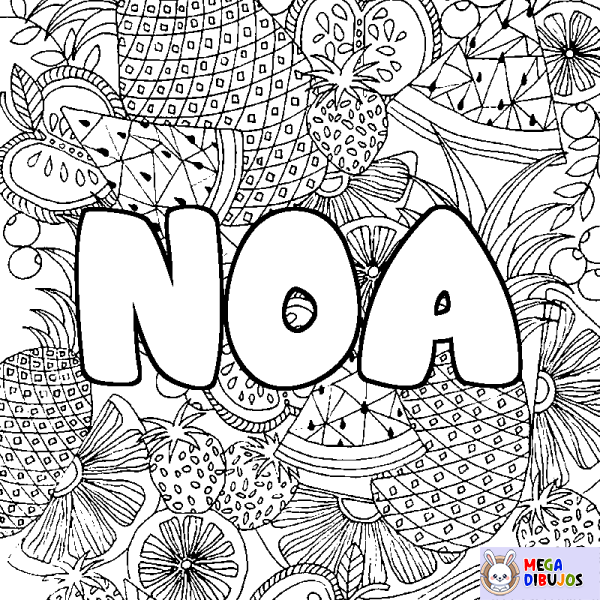 Coloración del nombre NOA - decorado mandala de frutas