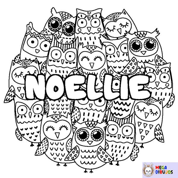 Coloración del nombre NOELLIE - decorado b&uacute;hos