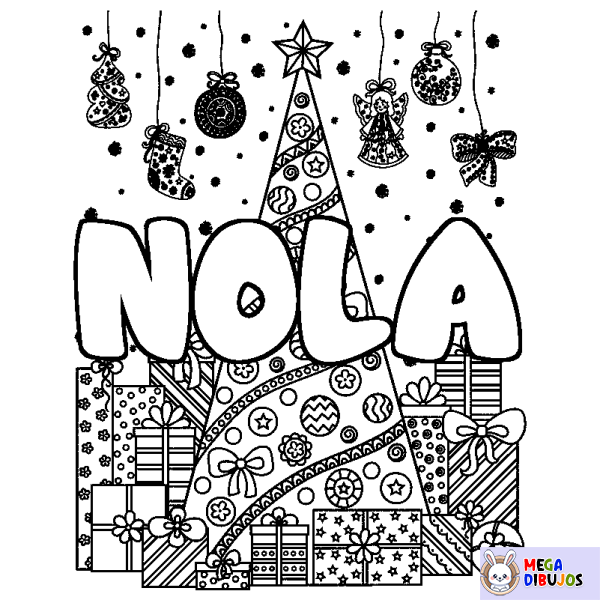 Coloración del nombre NOLA - decorado &aacute;rbol de Navidad y regalos