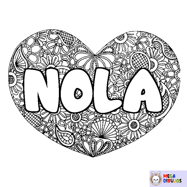 Coloración del nombre NOLA - decorado mandala de coraz&oacute;n