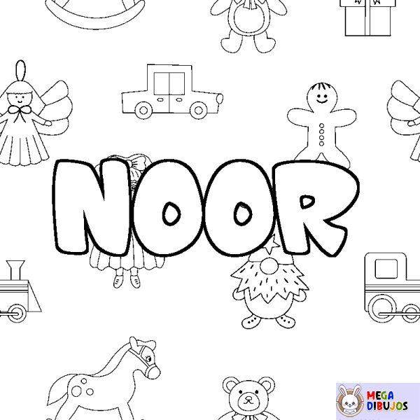 Coloración del nombre NOOR - decorado juguetes