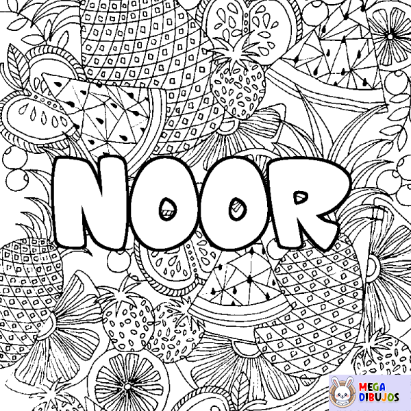 Coloración del nombre NOOR - decorado mandala de frutas