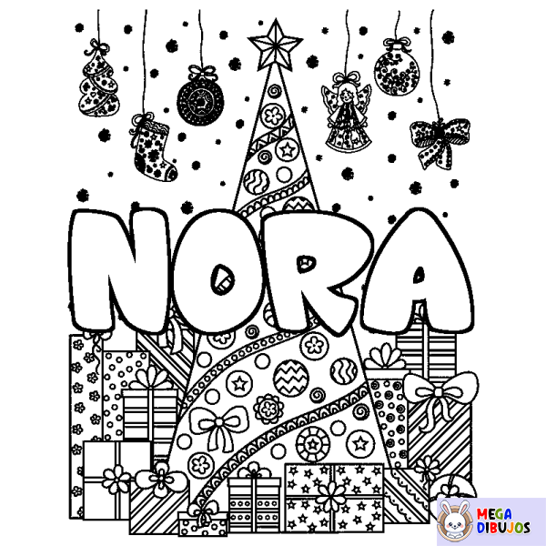 Coloración del nombre NORA - decorado &aacute;rbol de Navidad y regalos