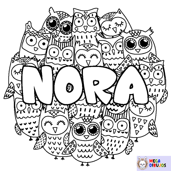 Coloración del nombre NORA - decorado b&uacute;hos