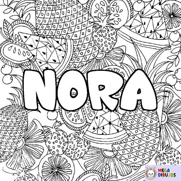 Coloración del nombre NORA - decorado mandala de frutas