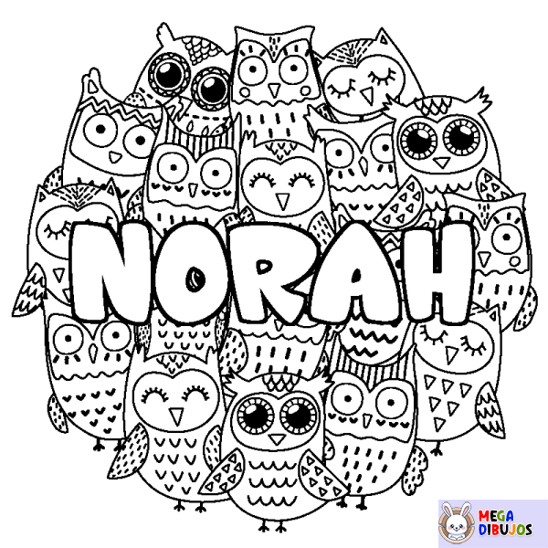 Coloración del nombre NORAH - decorado b&uacute;hos