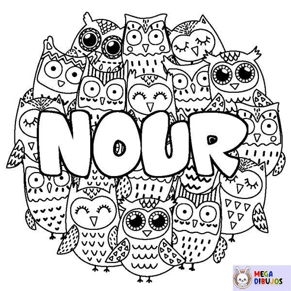 Coloración del nombre NOUR - decorado b&uacute;hos