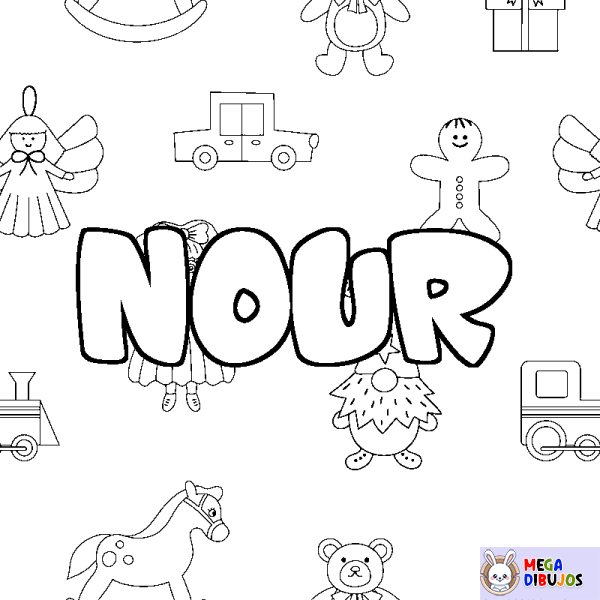 Coloración del nombre NOUR - decorado juguetes