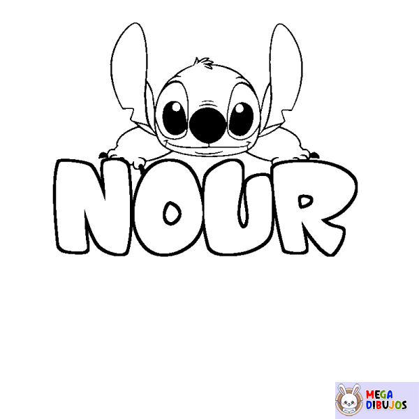 Coloración del nombre NOUR - decorado Stitch