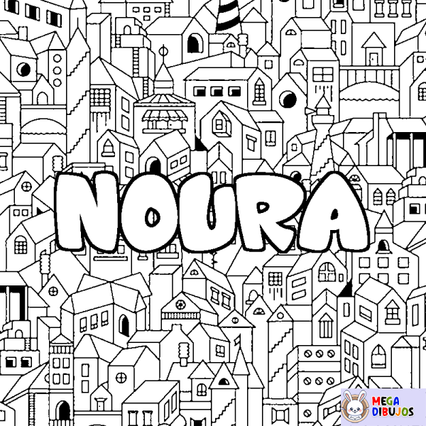 Coloración del nombre NOURA - decorado ciudad