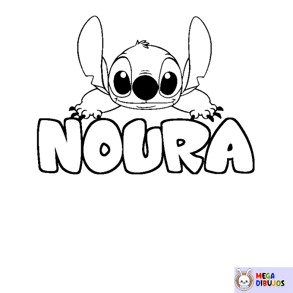 Coloración del nombre NOURA - decorado Stitch