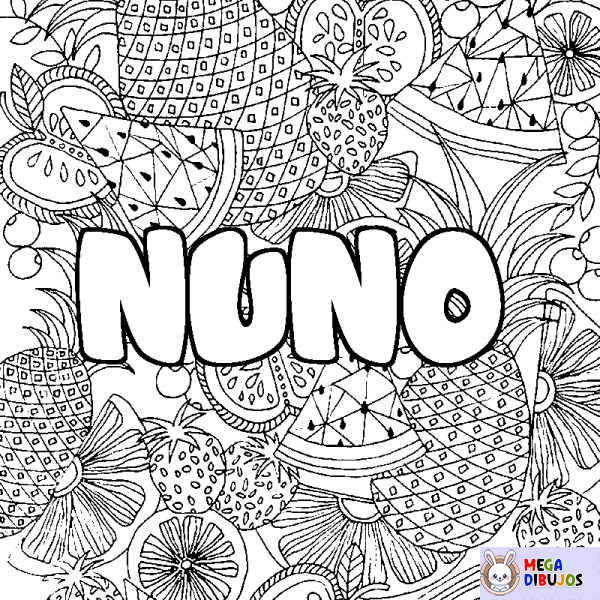 Coloración del nombre NUNO - decorado mandala de frutas