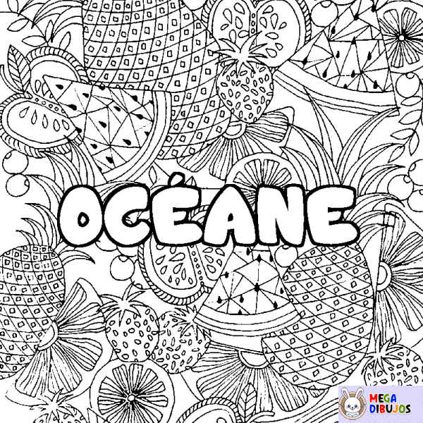 Coloración del nombre OC&Eacute;ANE - decorado mandala de frutas