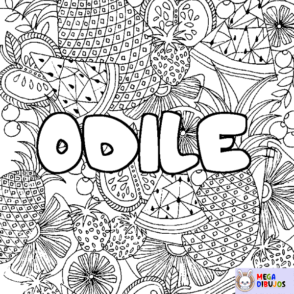 Coloración del nombre ODILE - decorado mandala de frutas