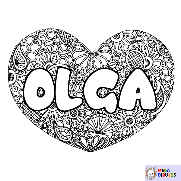 Coloración del nombre OLGA - decorado mandala de coraz&oacute;n