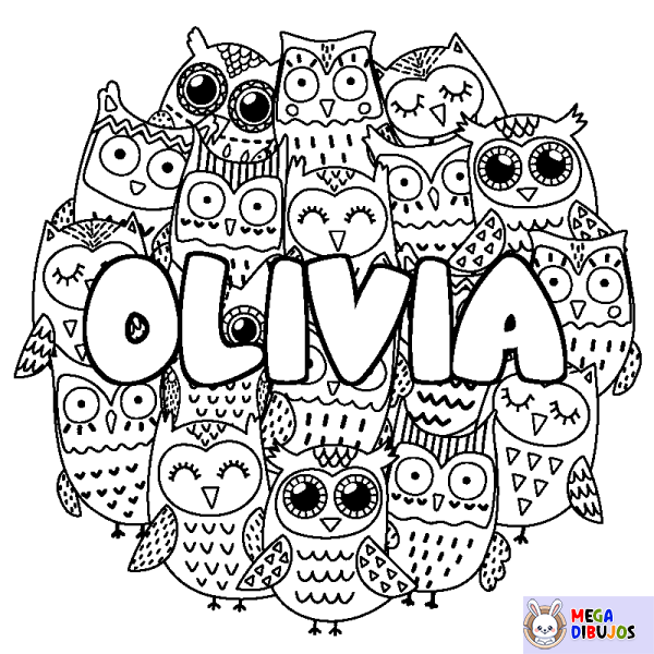 Coloración del nombre OLIVIA - decorado b&uacute;hos