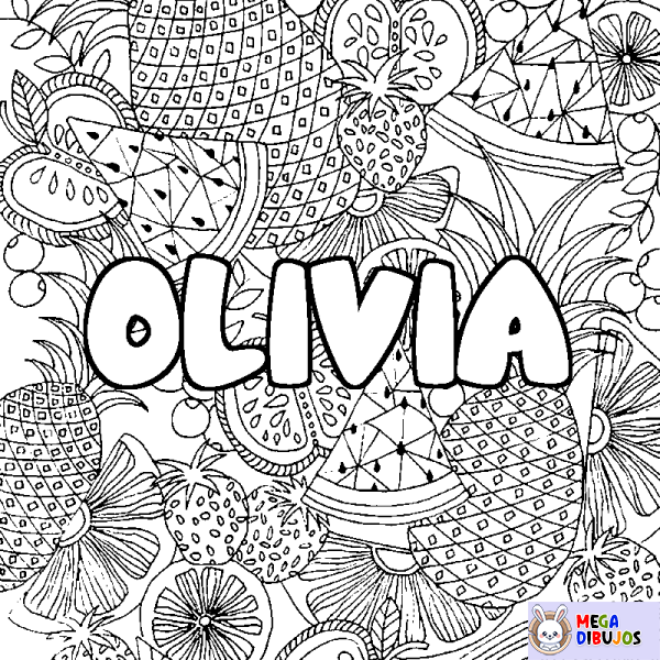 Coloración del nombre OLIVIA - decorado mandala de frutas