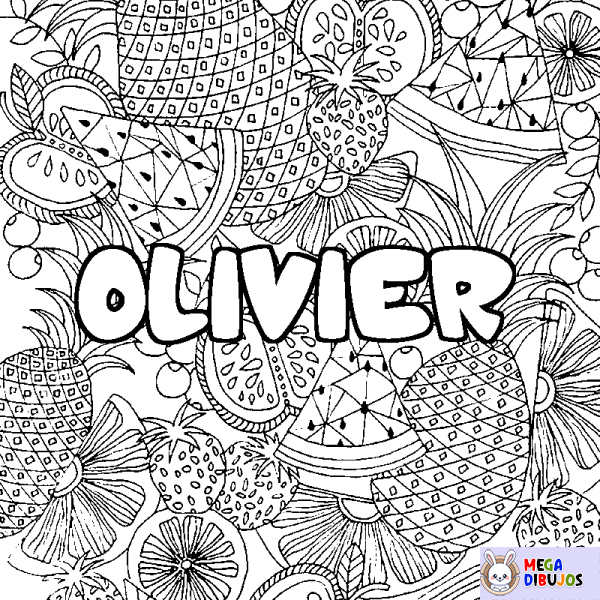 Coloración del nombre OLIVIER - decorado mandala de frutas