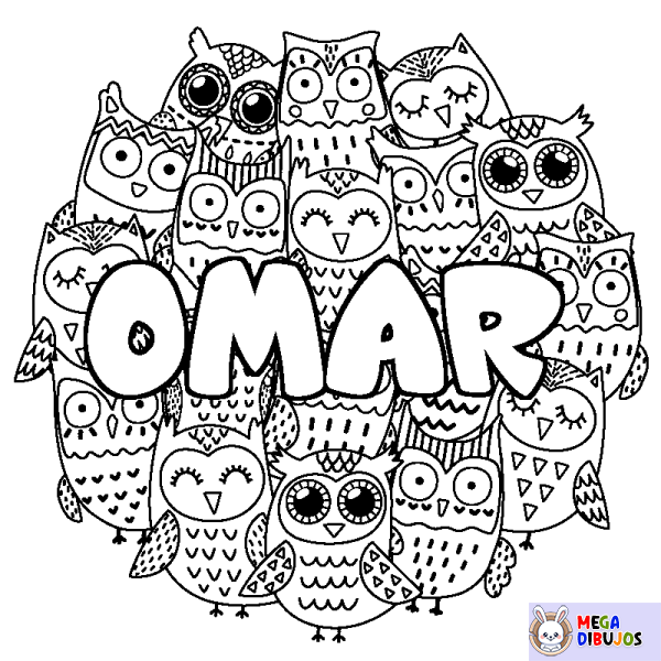 Coloración del nombre OMAR - decorado b&uacute;hos