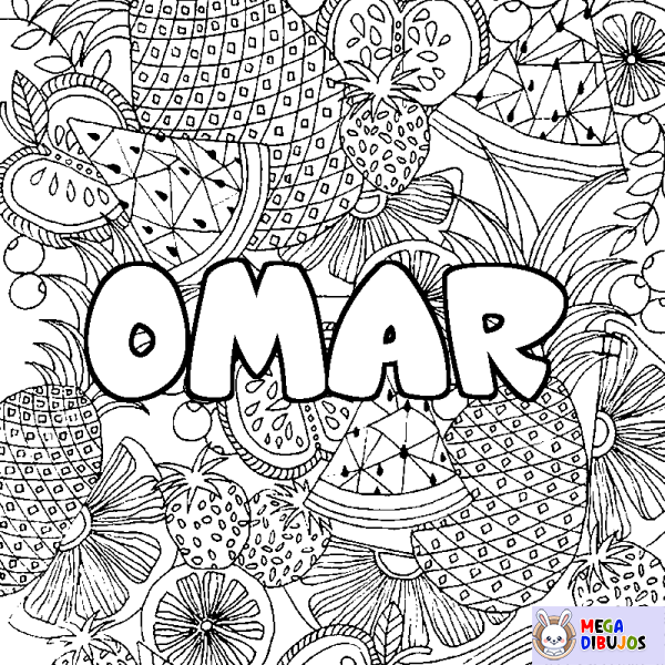 Coloración del nombre OMAR - decorado mandala de frutas