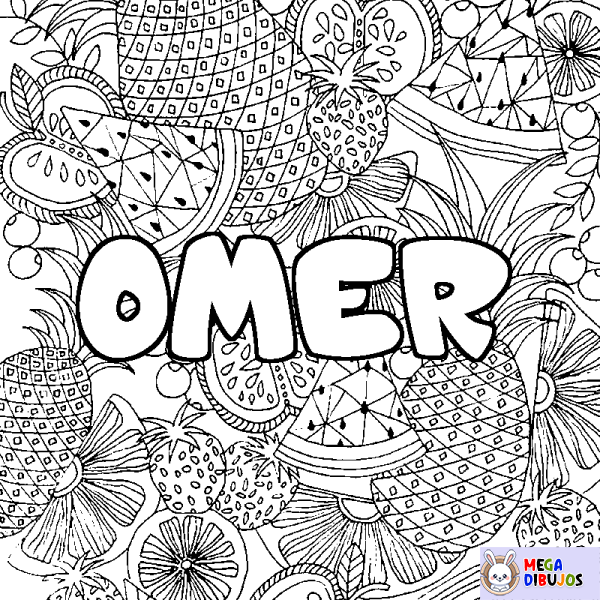 Coloración del nombre OMER - decorado mandala de frutas