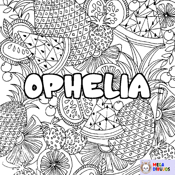 Coloración del nombre OPHELIA - decorado mandala de frutas