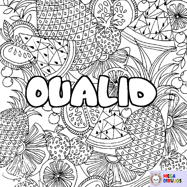 Coloración del nombre OUALID - decorado mandala de frutas