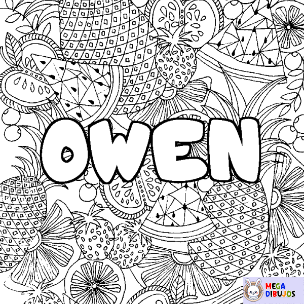 Coloración del nombre OWEN - decorado mandala de frutas